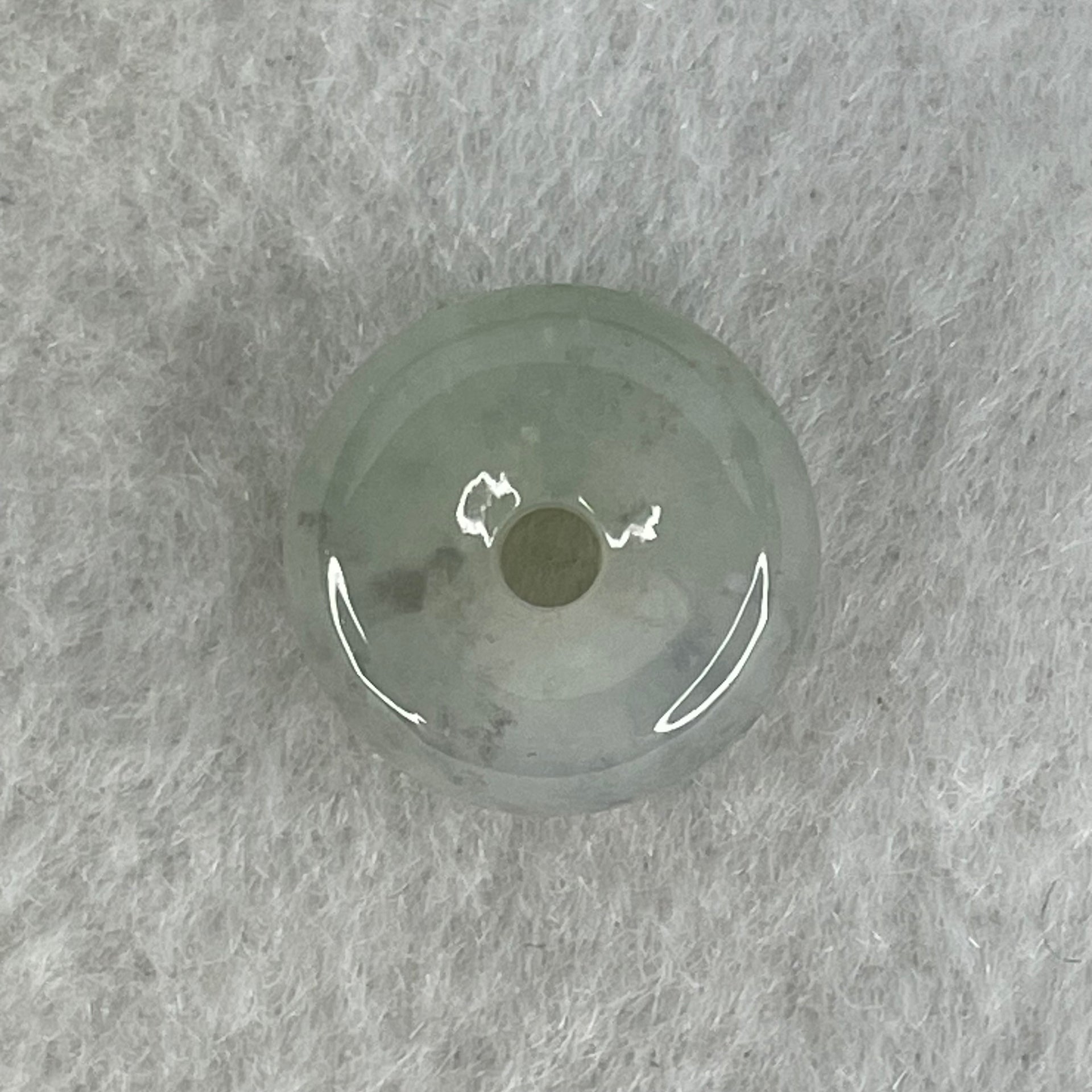 Type A Semi Icy Light Green With Wuji Grey Spots Jadeite Ping An Kou Donut Pendant 2.80g 14.0 by 6.8mm - Huangs Jadeite and Jewelry Pte Ltd
