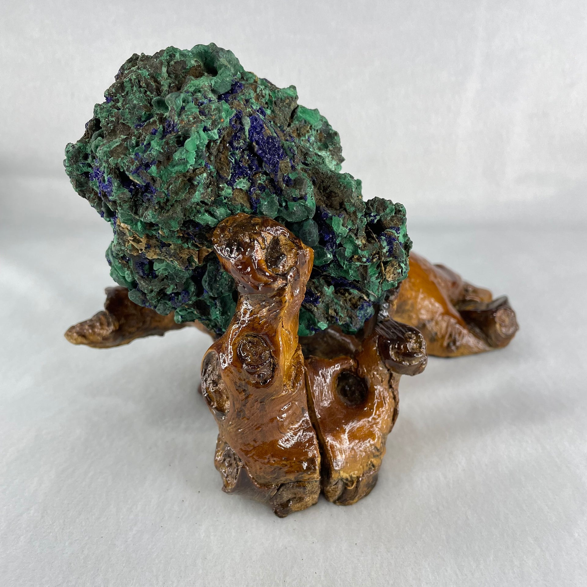 Natural Azurite with Wooden Stand Display 688.5g 180.0 by 99.6 by 120.0mm - Huangs Jadeite and Jewelry Pte Ltd