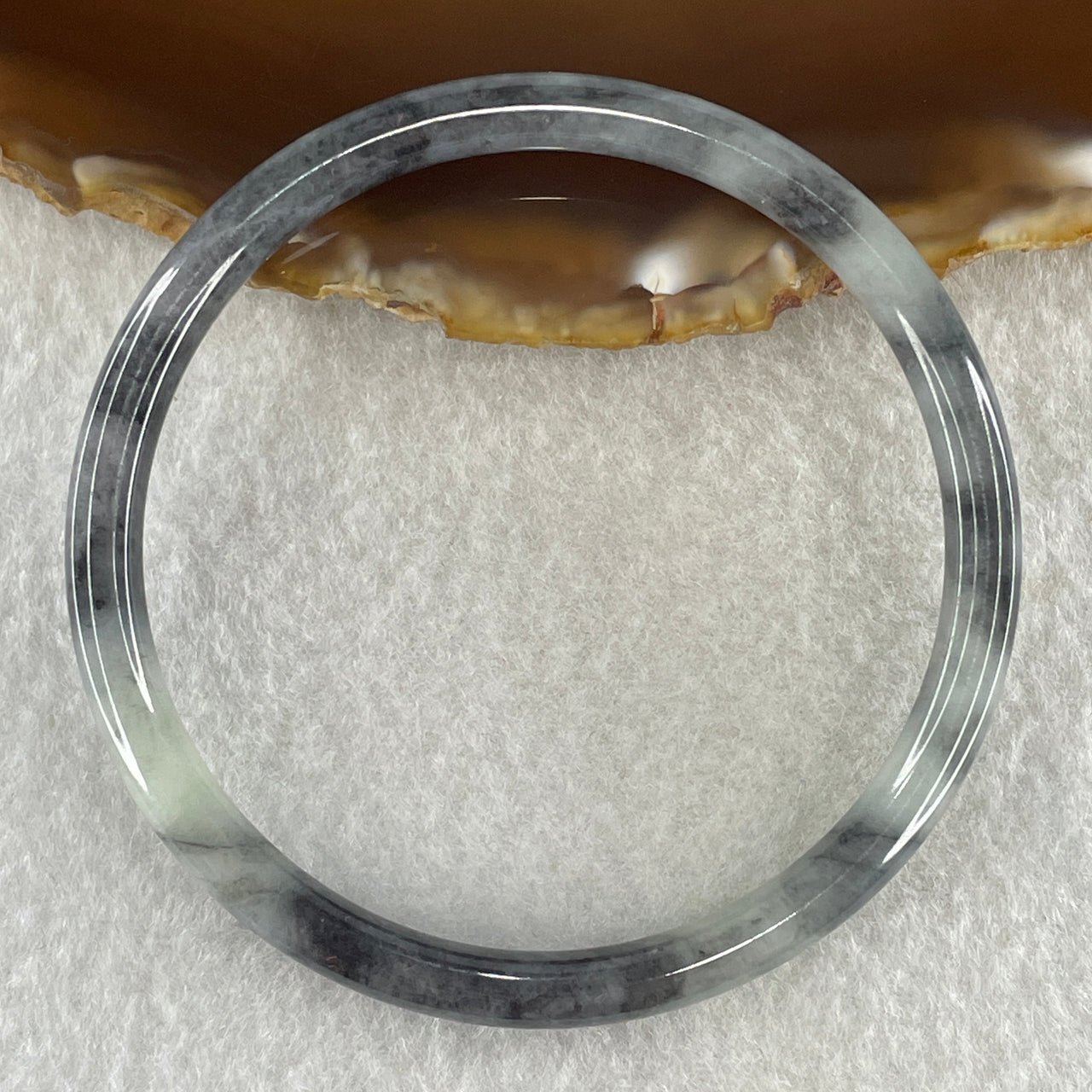 Type A Natural Wuji Grey with Green Piao Hua Jadeite Bangle 15.55g Internal Diameter 56.9mm 5.5 by 5.4mm (Very Slight Internal Lines) - Huangs Jadeite and Jewelry Pte Ltd