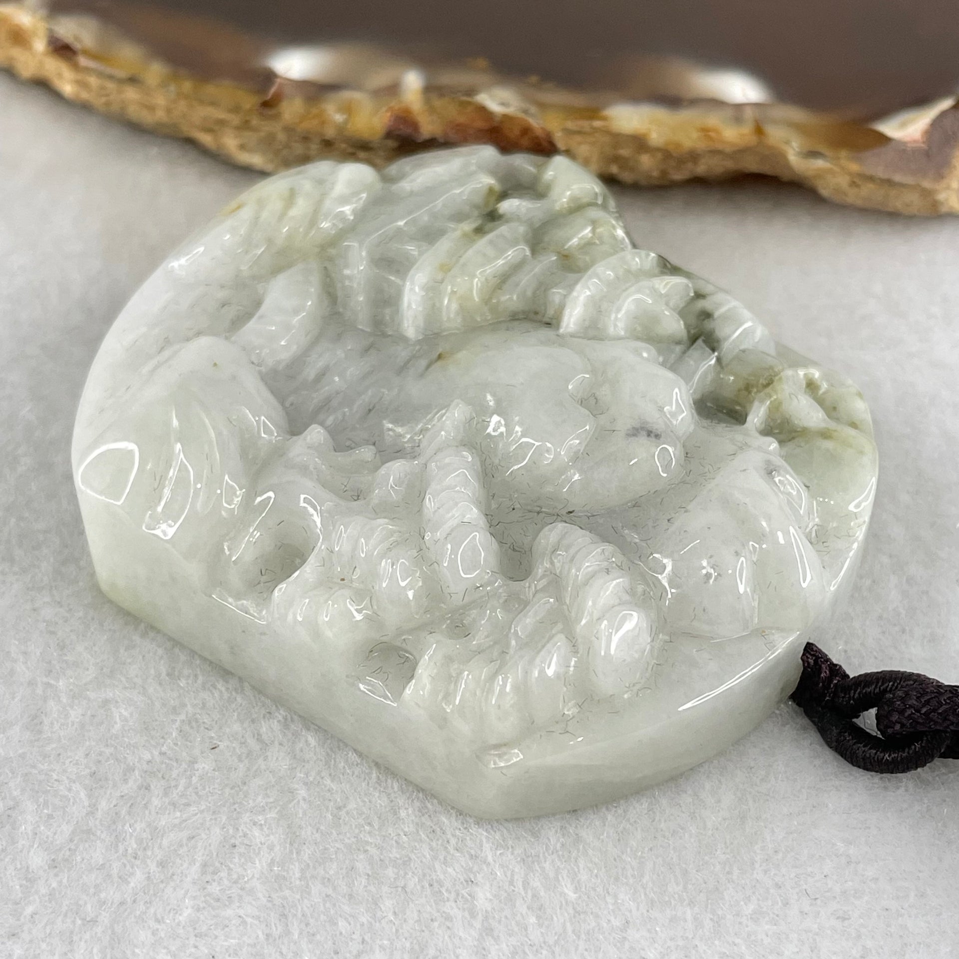 Type A Light Green Jadeite Shan Shui with Guiren Benefactor Pendant 68.16g 52.3 by 46.4 by 12.6mm - Huangs Jadeite and Jewelry Pte Ltd