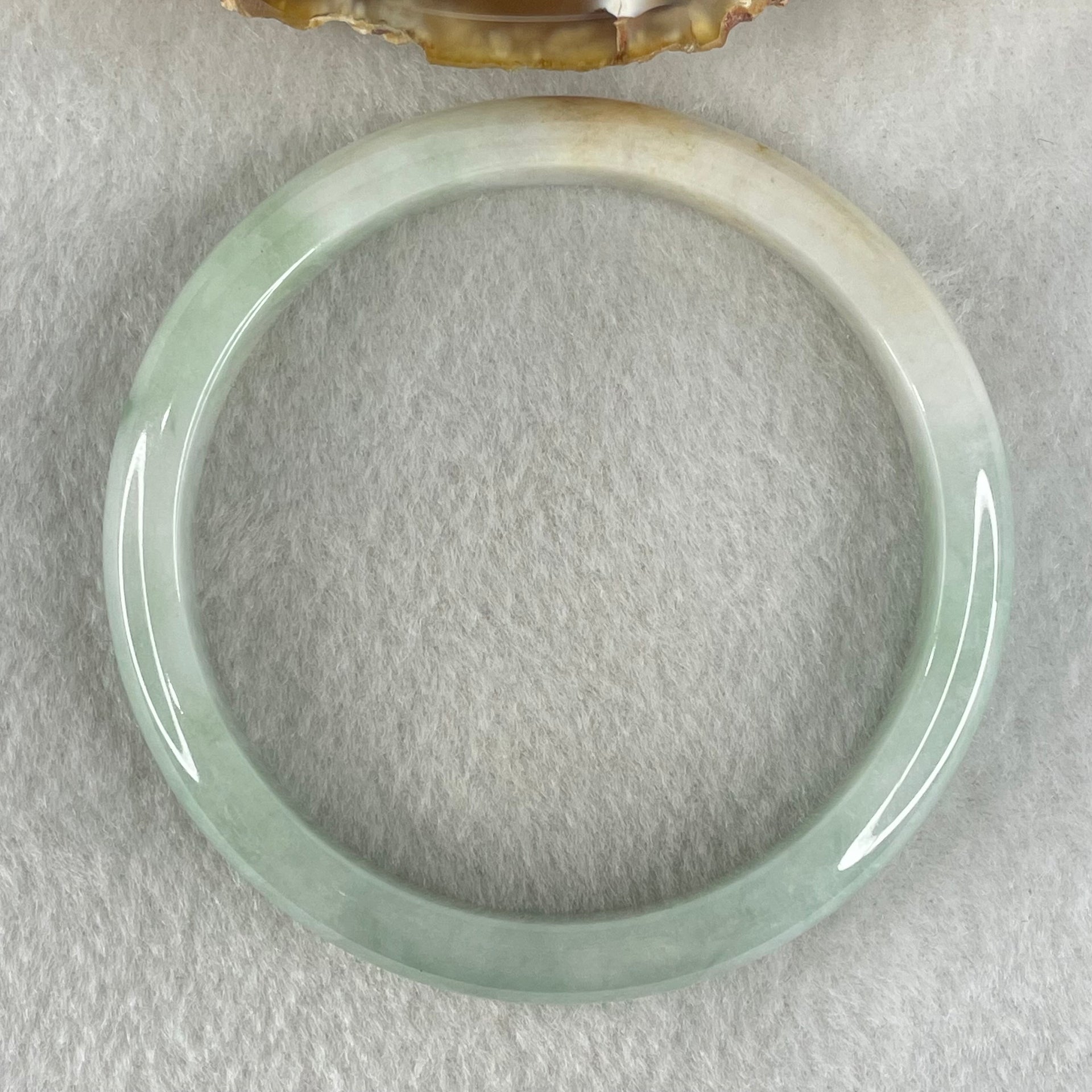 Type A Light Green with Brown Patches Jadeite Bangle 34.69g Inner Diameter 59.7mm 9.3 by 6.9mm (Very Slight Internal Lines) - Huangs Jadeite and Jewelry Pte Ltd