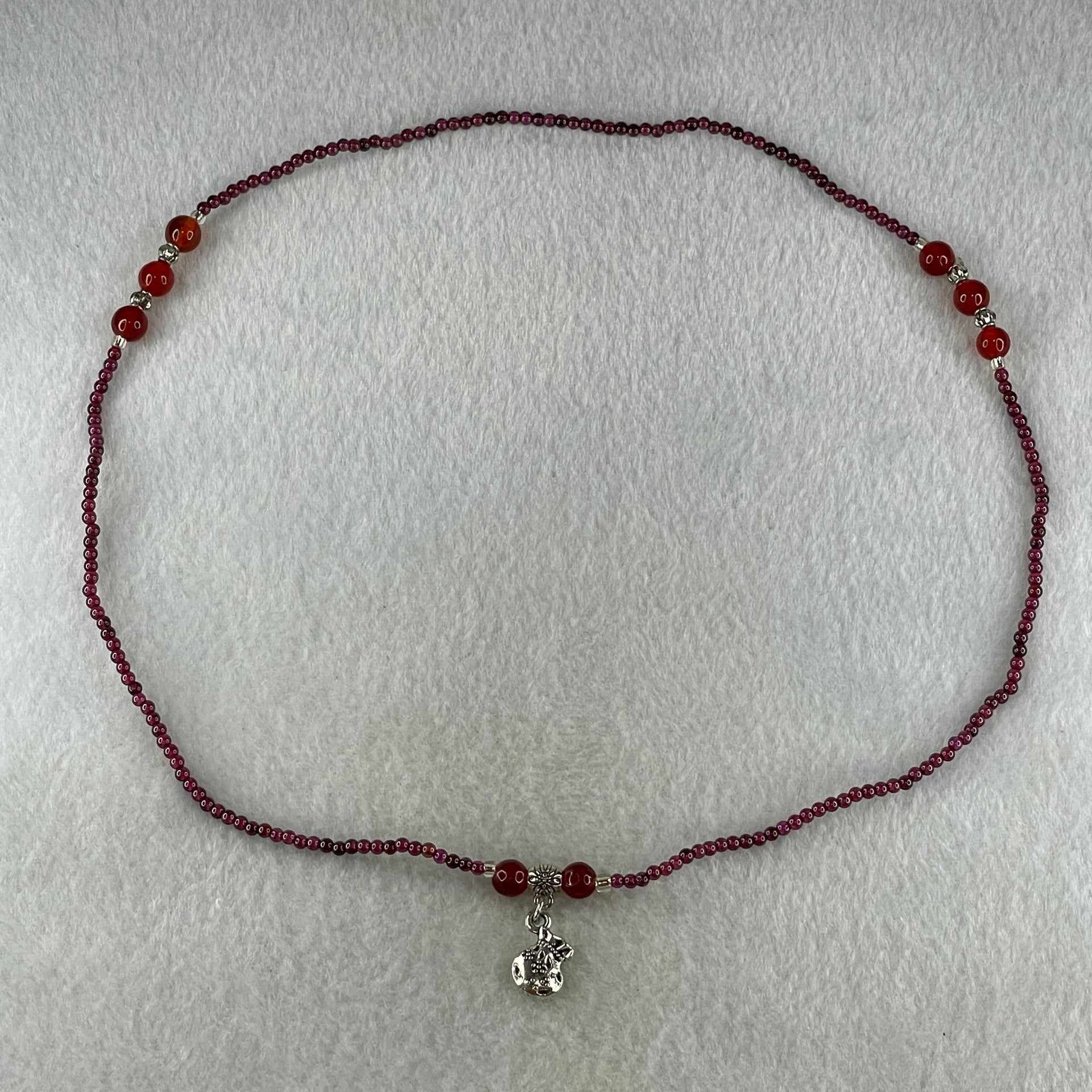 Natural Red Garnet Beads Necklace 11.43g 48cm 6.5mm 8Beads - 2.6mm 92Beads - Huangs Jadeite and Jewelry Pte Ltd