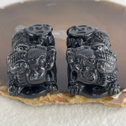 Certified Natural Type A Black Omphacite Jadeite Pixiu pair Pendant Each About 63.02g 51.2 by 29.4 by 21.0mm And 64.42g 48.5 by 28.1 by 22.7mm - Huangs Jadeite and Jewelry Pte Ltd