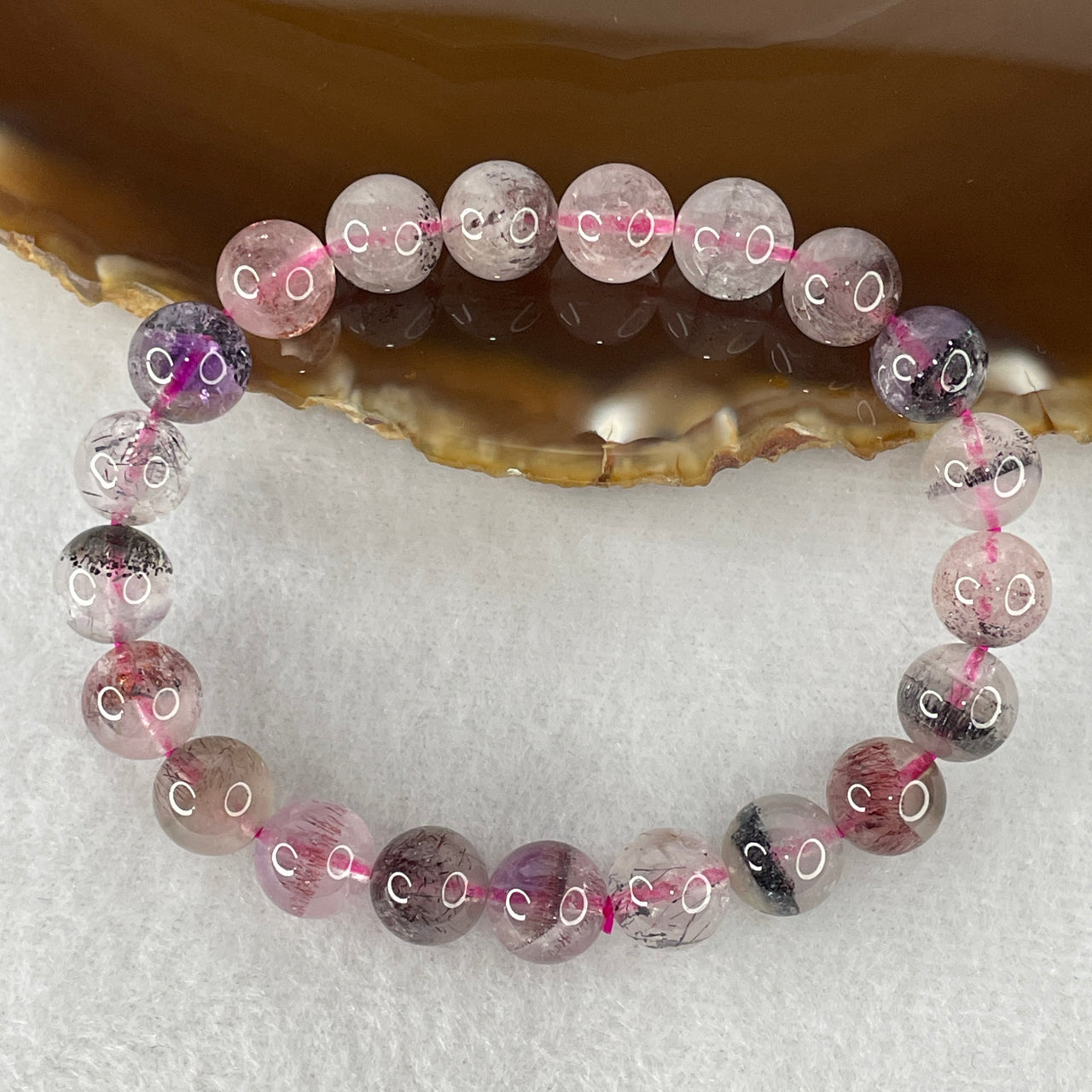 Certified Above-Average Grade Natural Super 7 Crystal Beads Bracelet | Bold Mid-Scale Showcase Strand | Authentic Sacred Seven Multi-Mineral Inclusions Quartz Spiritual Catalyst & Auric Shield Bracelet (22.76g | 16cm Length | 9.4mm | 21 Beads)