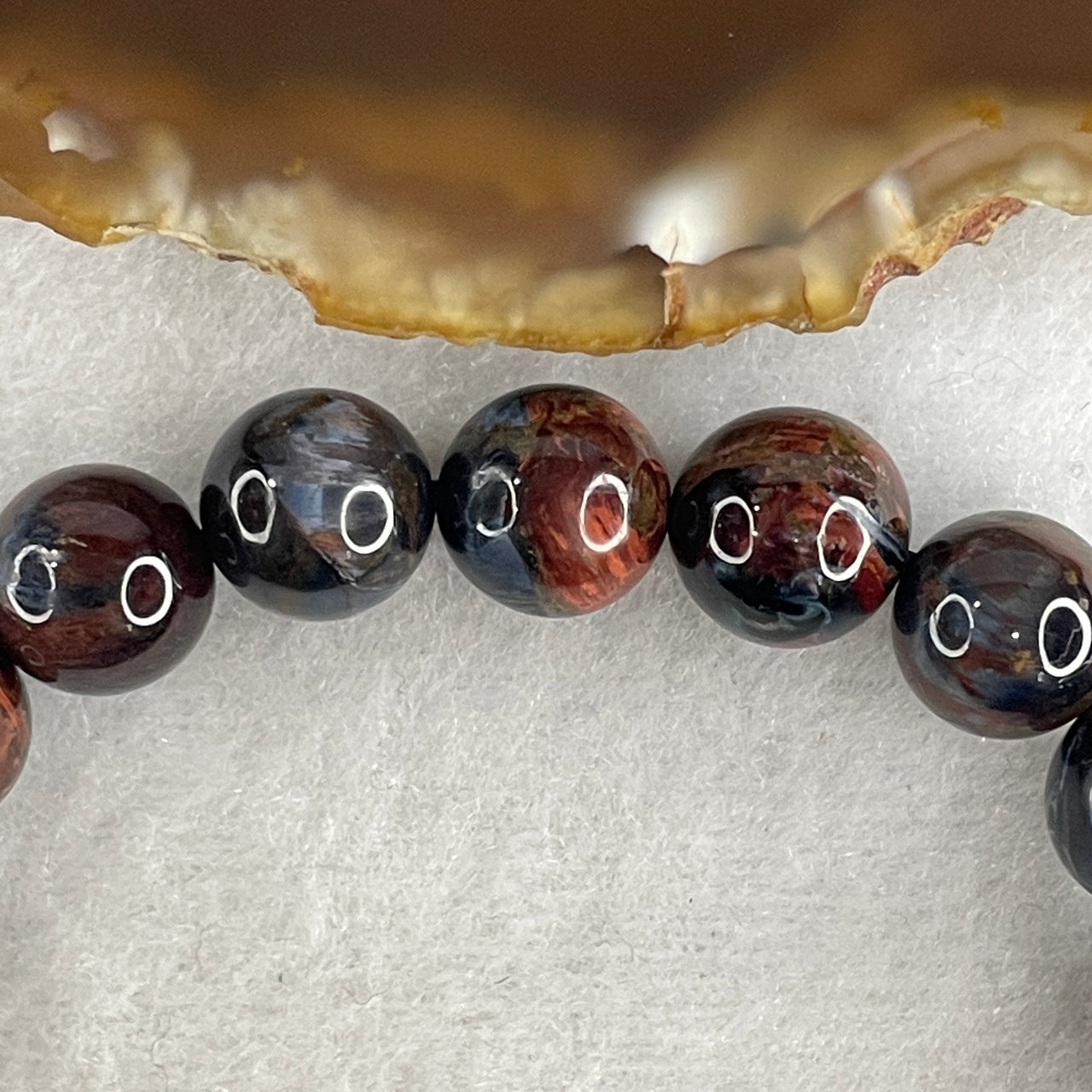 Certified Very Good Grade Natural Brownish Red Pietersite Beads Bracelet 31.04g 17cm 10.7mm 20Beads
