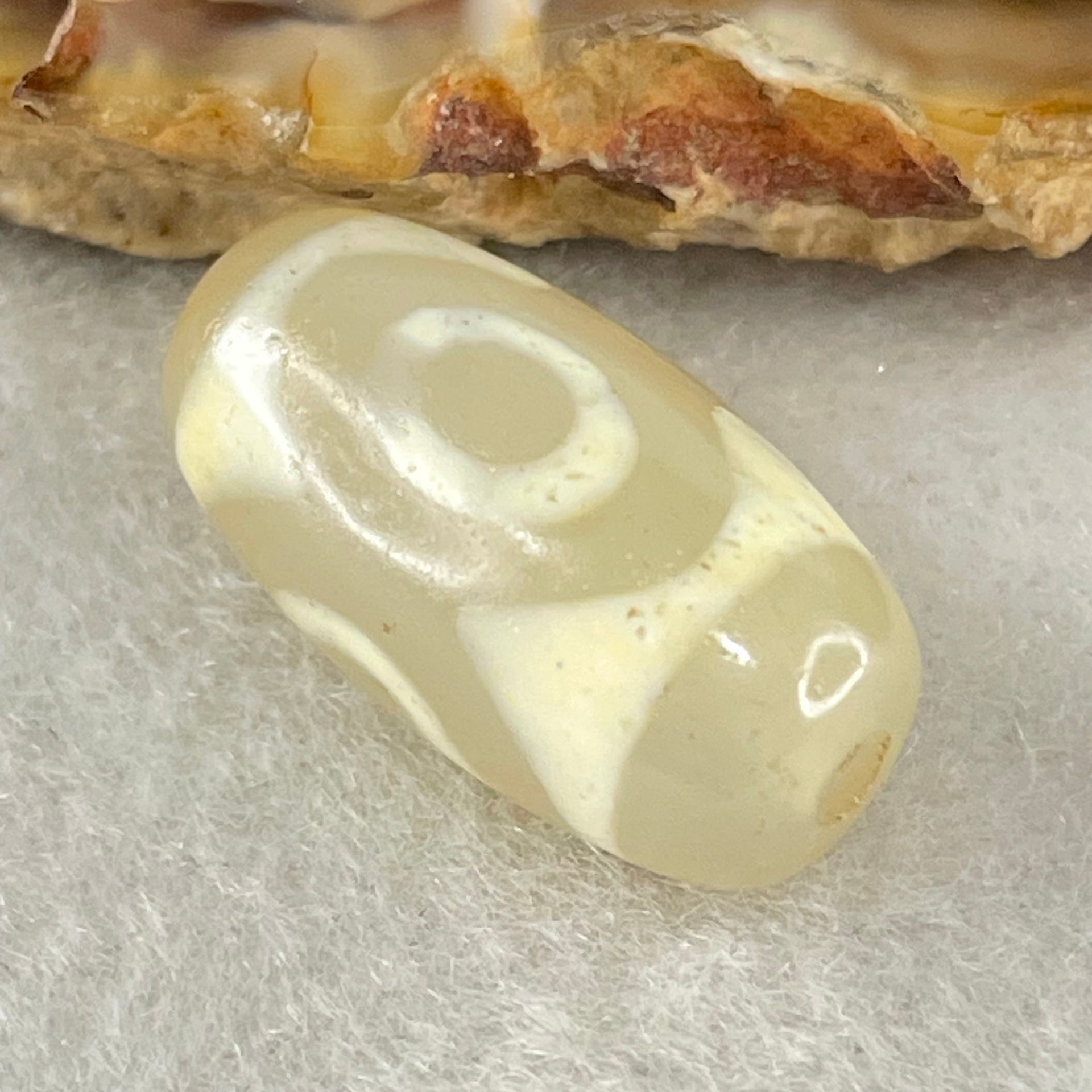 Natural Powerful Tibetan Old Oily Agate 3 Eyes Dzi Bead Heavenly Master (Tian Zhu) 三眼天诛 3.06g 19.6 by 10.2mm - Huangs Jadeite and Jewelry Pte Ltd