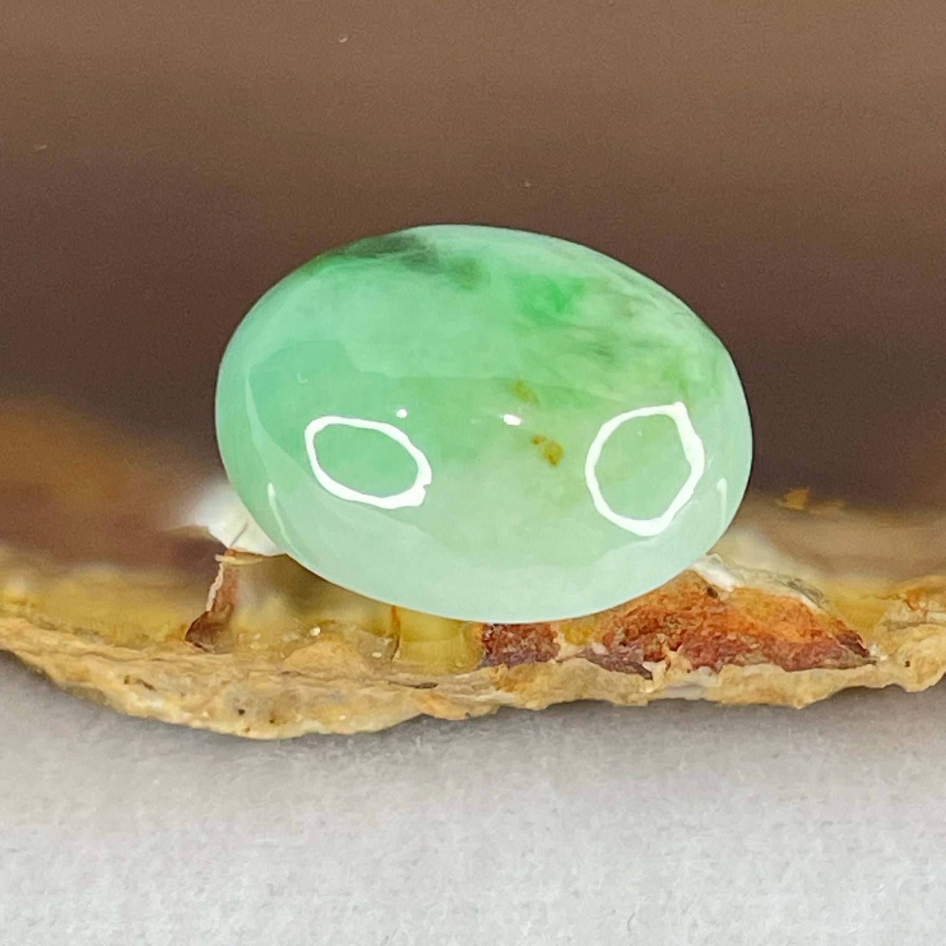Type A Light Green and Spicy Green Piao Hua Jadeite Cabouchon Stone For Setting 3.88g 17.5 by 14.3 by 8.7mm - Huangs Jadeite and Jewelry Pte Ltd