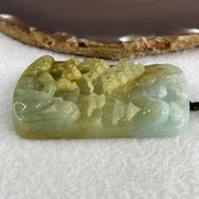 Natural Type A Yellowish Green with Sky Blue Jadeite Shan Shui with Gui Ren Benefactor Pendant 76.29g 67.4 by 43.0 by 12.0mm - Huangs Jadeite and Jewelry Pte Ltd