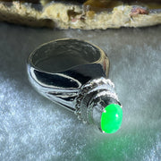 Type A Natural Apple Green Jadeite Cabochon 7.8 by 5.2 b y 3.0m Stone for Setting 11.17g (On Silver Ring Mold) US 6.5 HK 14.2 - Huangs Jadeite and Jewelry Pte Ltd
