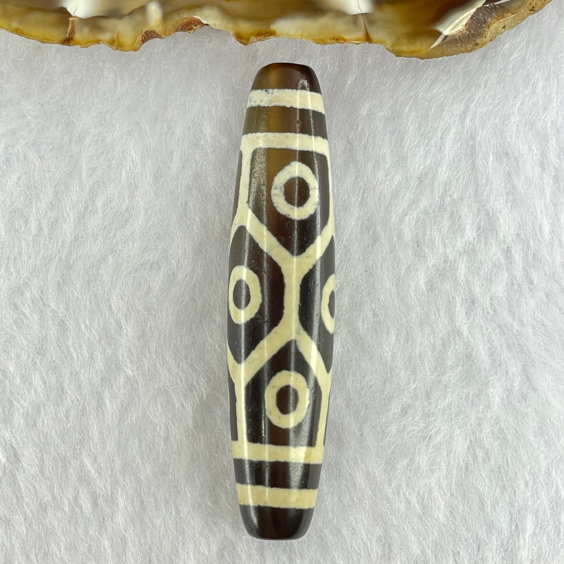 Natural Powerful Tibetan Old Oily Agate 9 Eyes Dzi Bead Heavenly Master (Tian Zhu) 九眼天诛 14.76g 58.0 by 13.2mm - Huangs Jadeite and Jewelry Pte Ltd