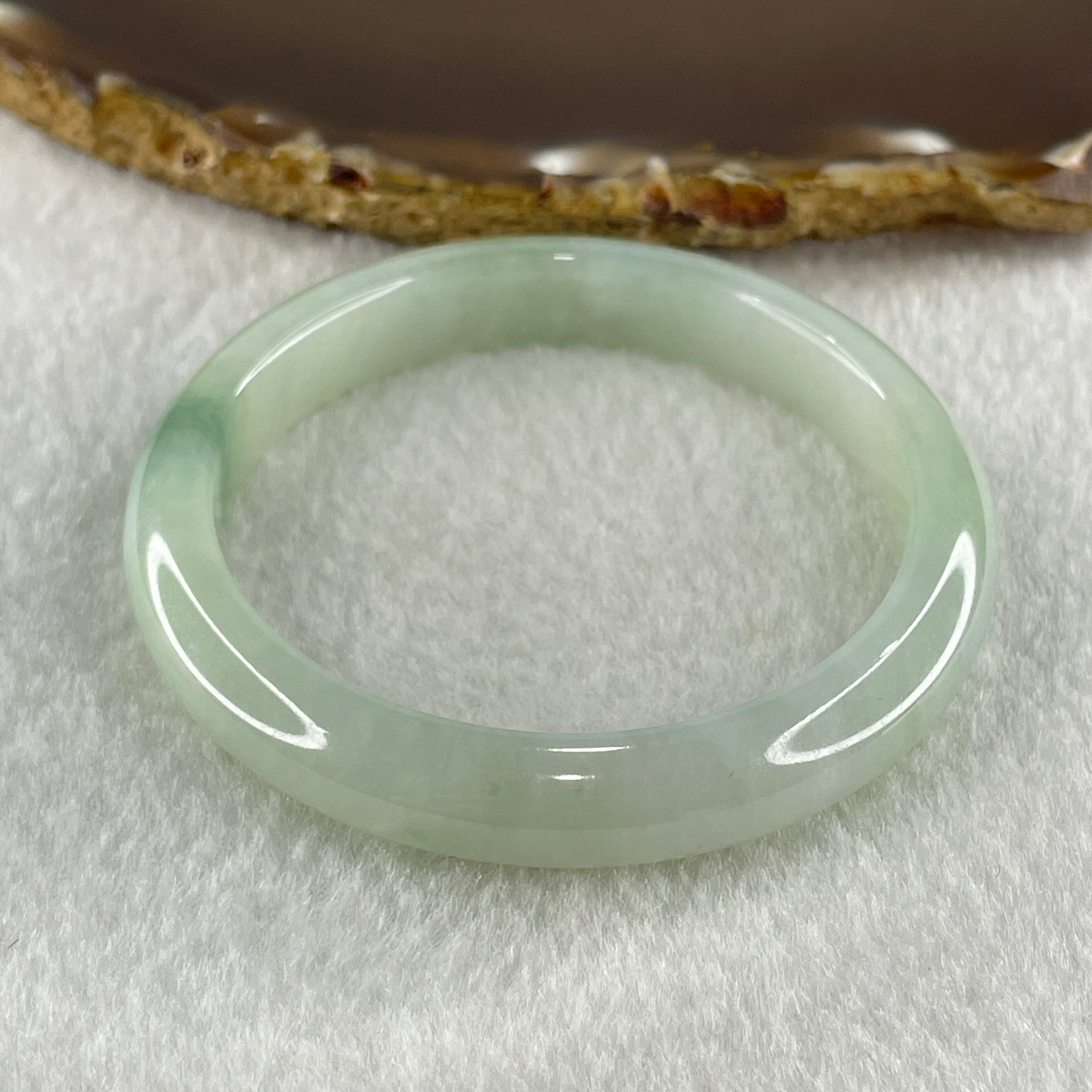 Natural Type A Jelly Full Light Green with Blueish Green Piao Hua Flora Jadeite Bangle 36.05g Inner Diameter 52.1mm 9.8 by 8.8mm (Very Slight Internal Lines) - Huangs Jadeite and Jewelry Pte Ltd
