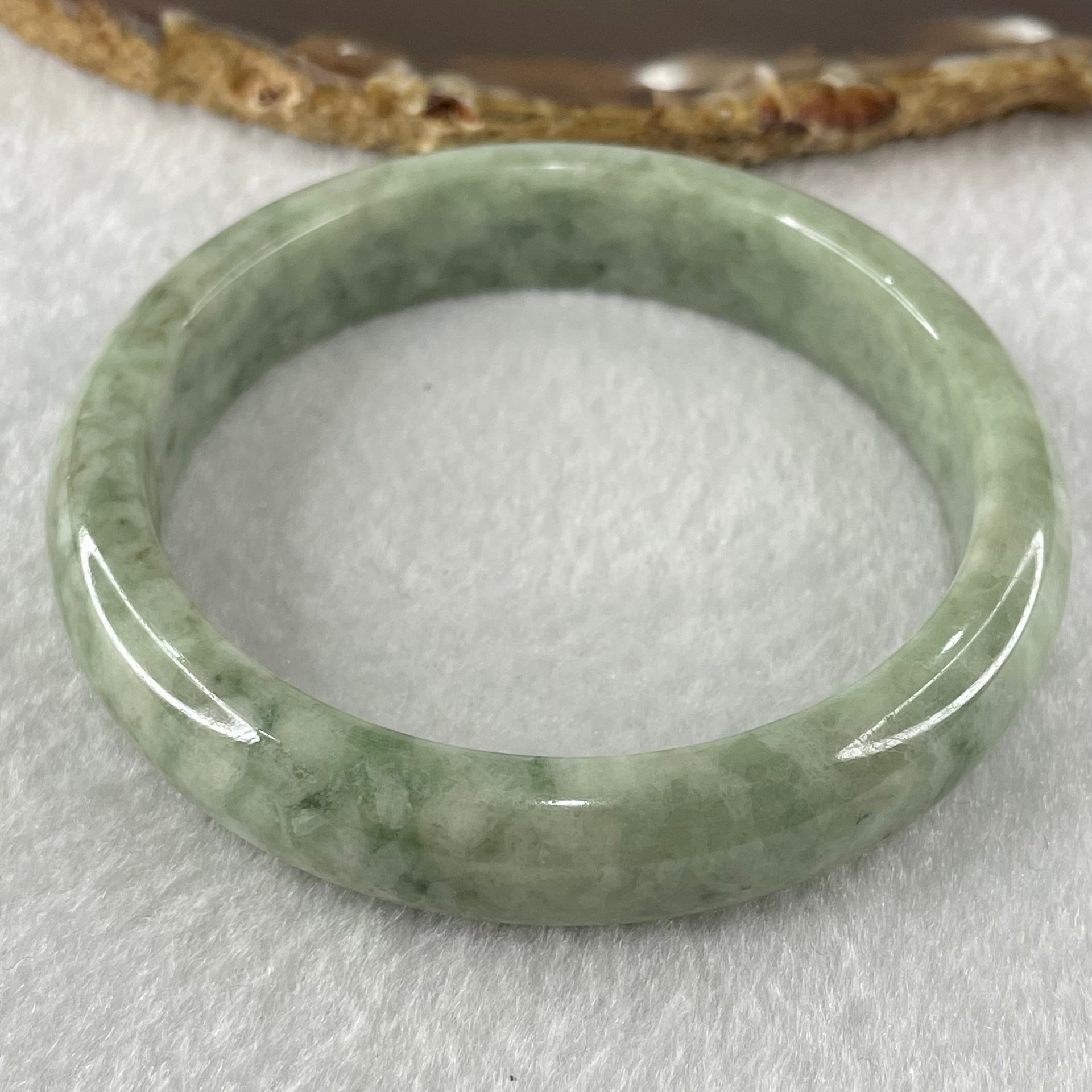 Type A Green Dou Qing Jadeite Bangle 48.94g Internal Diameter 57.7mm 12.6 by 8.4mm (Very Slight External Roughs and Very Slight Internal Lines) - Huangs Jadeite and Jewelry Pte Ltd