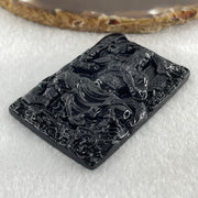 Type A Opaque to Partial Translucent Black Omphacite Jadeite Guan Gong with Dragon Pendant 33.76g 61.3 by 41.6 by 7.2mm - Huangs Jadeite and Jewelry Pte Ltd