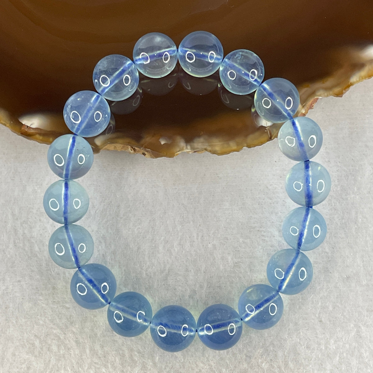 Certified Good Grade Natural Aquamarine Beads Bracelet | 16cm with 18 Beads 11.3mm (34.29g | Ocean Blue Translucency | Throat & Third Eye Chakra Harmony, Tranquil Communication & Serene Wealth Shield)