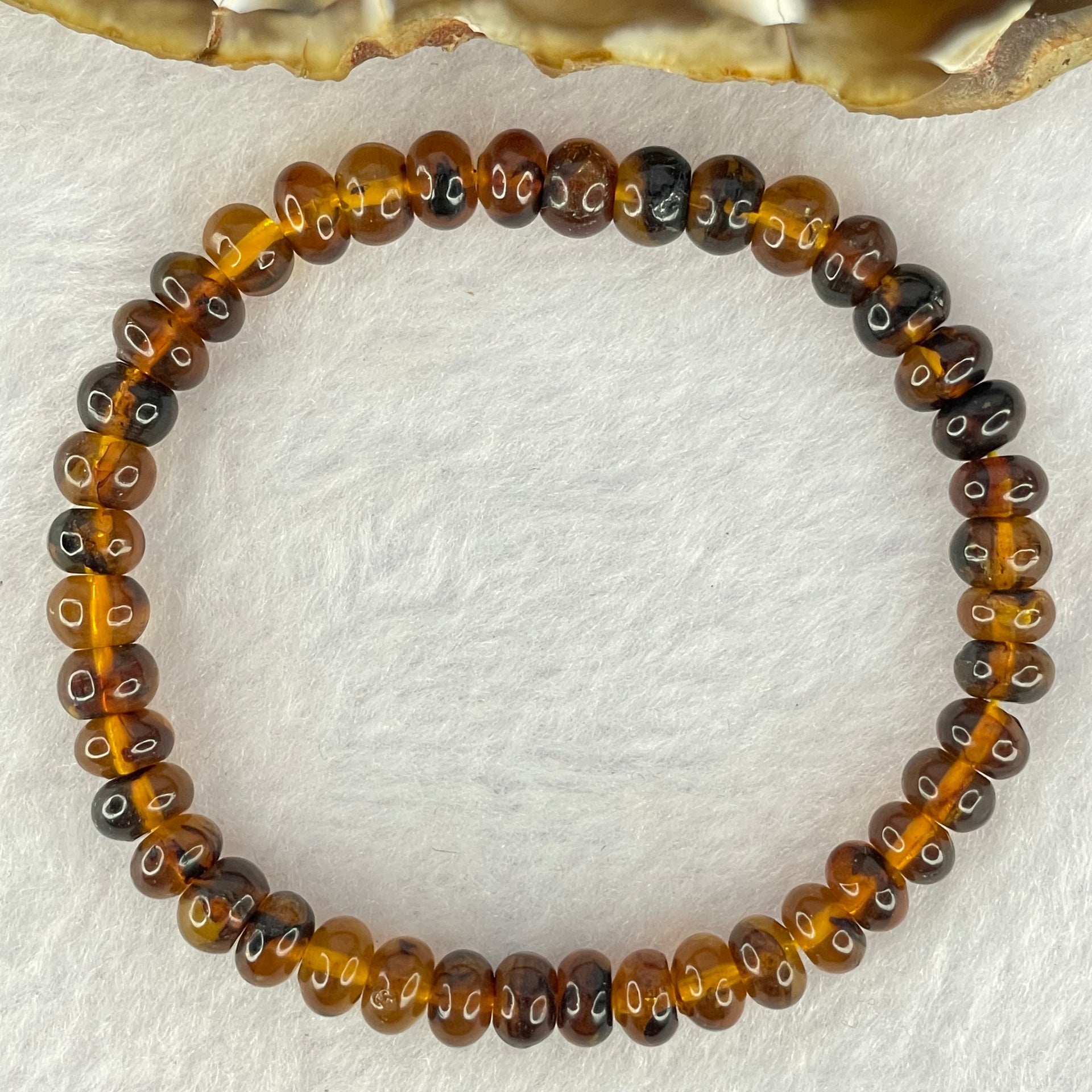 Natural Dark Brownish Yellow Medicine Amber Beads Bracelet 天然抚顺药珀手链 4.44g 15.5cm 7.2mm 42 Beads - Huangs Jadeite and Jewelry Pte Ltd