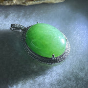 Type A Old Mine Spicy Green Cabochon Jadeite in S925 Sliver with Crystal Charm 6.60g 19.2 by 15.1 by 6.5mm - Huangs Jadeite and Jewelry Pte Ltd