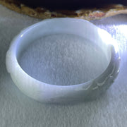 Type A Faint Blueish Green with Faint Lavender Patches Jadeite Flower and Leaf Bangle 43.09g Internal Diameter 58.12mm 13.4 by 7.4mm (External Lines) - Huangs Jadeite and Jewelry Pte Ltd
