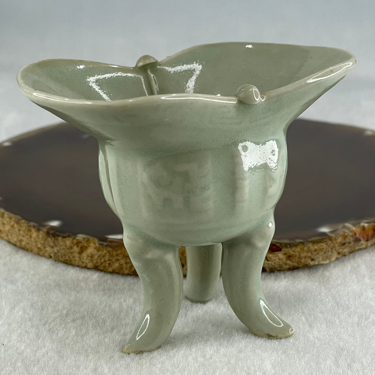Light Blueish Green Porcelain Wine Cup Display 73.45g 86.3 by 54.0 by 65.2mm - Huangs Jadeite and Jewelry Pte Ltd