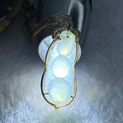 18K 750 Rose Gold Type A Icy Light Green Jadeite Peapod 31.77 by 12.5 by 5.0mm with Natural Diamonds and 18K 750 Rose Gold Necklace 5.14g Total Weigh 12.47g - Huangs Jadeite and Jewelry Pte Ltd