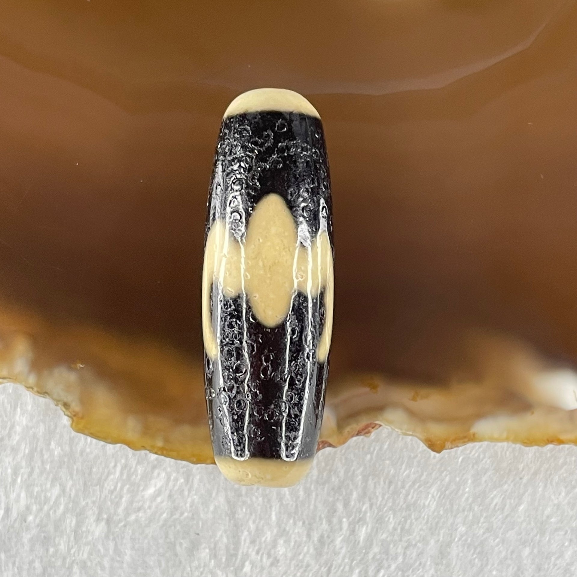 Natural Powerful Tibetan Old Oily Agate Bat with Insect or Happiness Fu Shou Dzi Bead Heavenly Master (Tian Zhu) 蝙蝠昆虫天珠 9.19g 37.7 by 12.5mm - Huangs Jadeite and Jewelry Pte Ltd