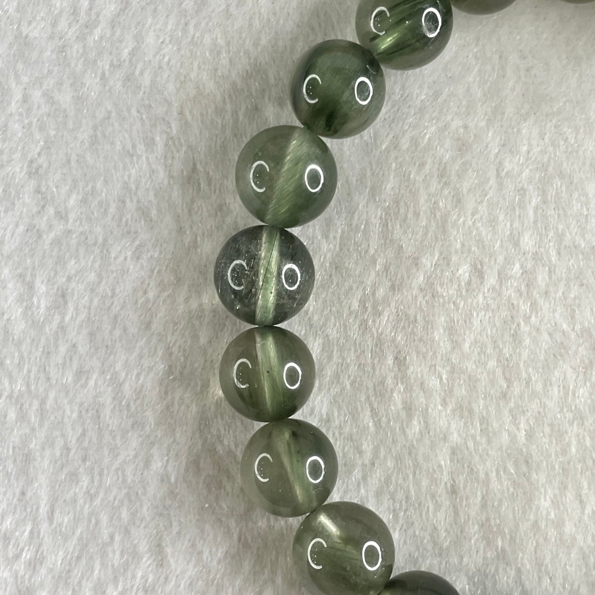 Good Grade Natural Green Rutilated Quartz Beads Bracelet 22.20g 15.5cm 9.4mm 21 Beads - Huangs Jadeite and Jewelry Pte Ltd