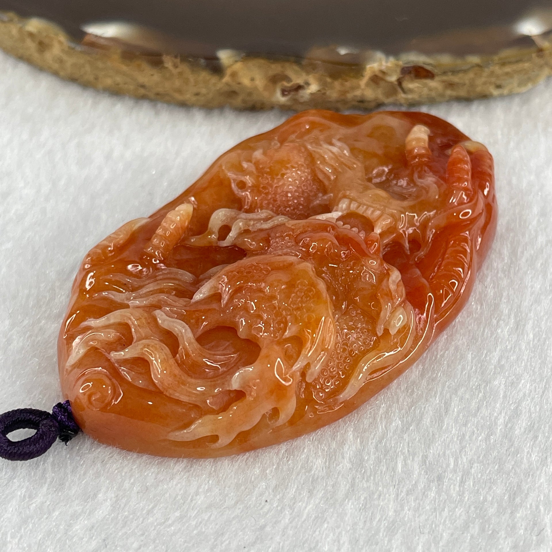 Type A Brownish Red Jadeite Dragon Double Side Pendant 55.34g 66.4 by 39.8 by 12.3mm - Huangs Jadeite and Jewelry Pte Ltd