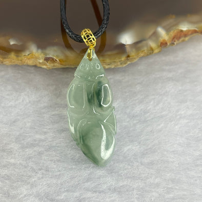 18K Yellow Gold Semi ICY Type A Green Piao Hua Jadeite Gold Fish 年年有鱼 with String Necklace 2.17g 29.0 by 11.1 by 3.4mm - Huangs Jadeite and Jewelry Pte Ltd