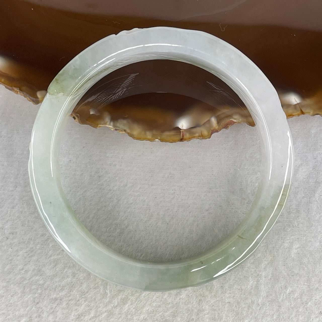 Natural Type A Jelly Jadeite Carved Bangle | 57.4mm Translucent Light Green & Light Lavender | Internal Lines "Shan Shui" Landscape & "Guiren" Benefactor Heirloom (60.79g 14.2x7.5mm)