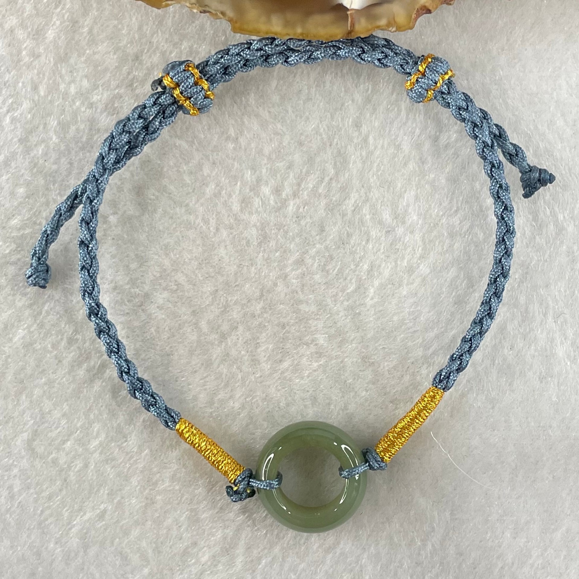 Type A Blueish Green Jadeite Ping An Kou Donut With String Bracelet 2.60g 15.2 by 5.9mm - Huangs Jadeite and Jewelry Pte Ltd