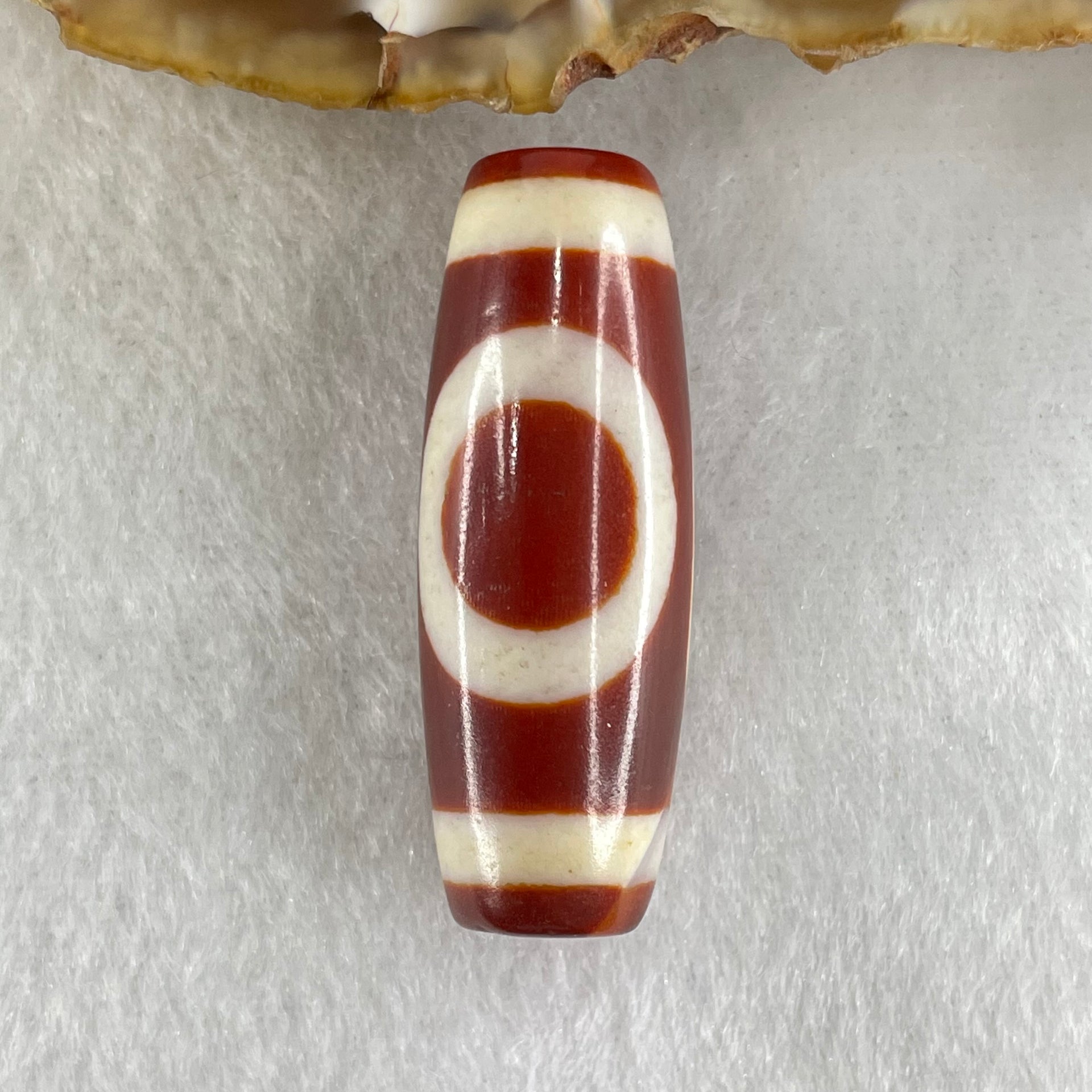Natural Powerful Tibetan Old Oily Red White Agate One Eye Fire Sign Dzi Bead Heavenly Master (Tian Zhu) 一眼火天珠 11.40g 37.8 by 14.1mm - Huangs Jadeite and Jewelry Pte Ltd