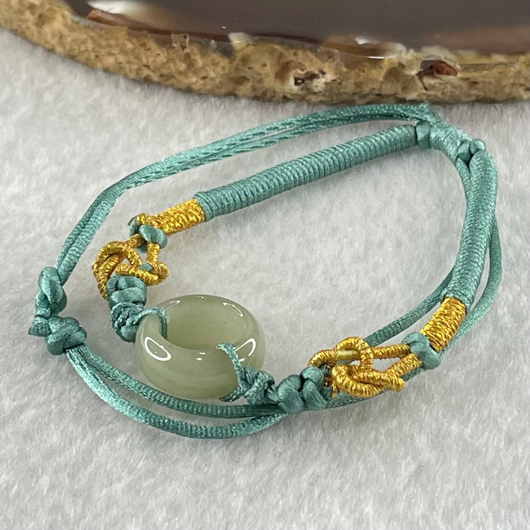 Type A Blueish Green Jadeite Ping An Kou String Bracelet 2.83g 14.4 by 6.3mm - Huangs Jadeite and Jewelry Pte Ltd