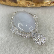 Type A Lavender Cabochon Jadeite in S925 Sliver with Crystal Charm 6.19g 18.7 by 14.6 by 6.5mm - Huangs Jadeite and Jewelry Pte Ltd