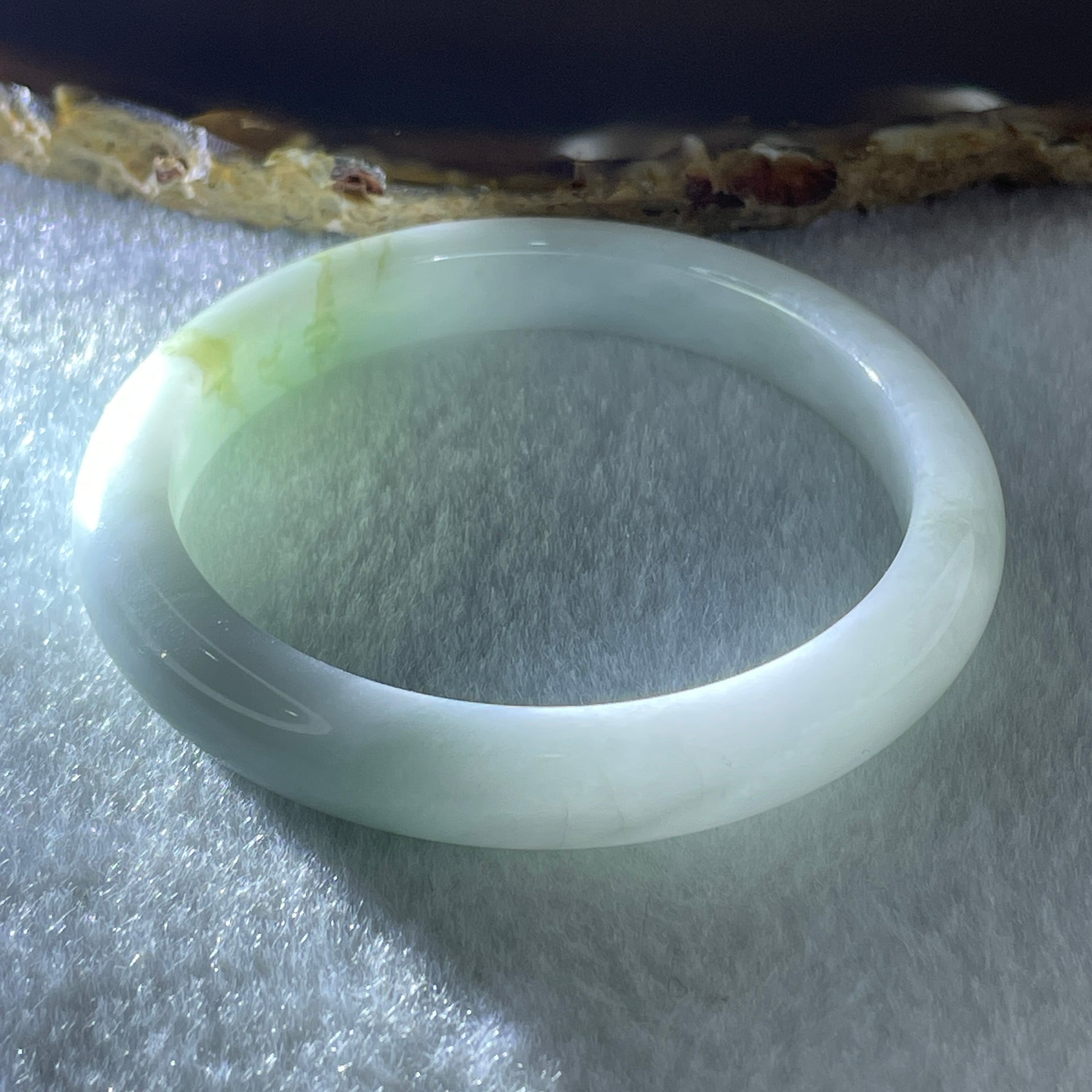 Natural Type A Faint Green Faint Lavender Jadeite Bangle 30.71g Inner Diameter 51.5mm 9.0 by 7.0mm (Very Very Slight Internal Lines) - Huangs Jadeite and Jewelry Pte Ltd