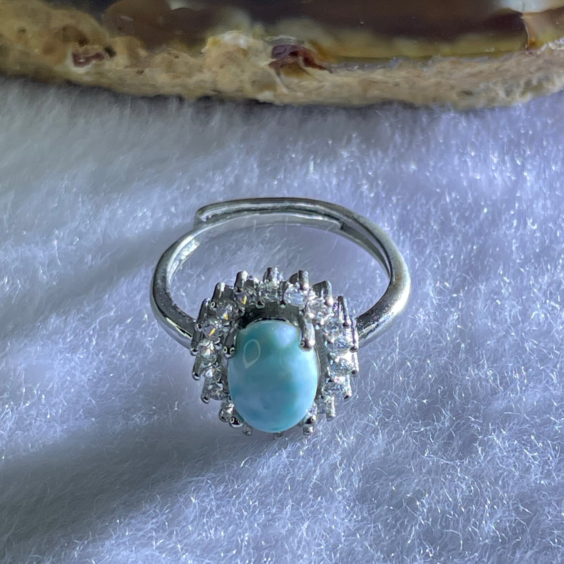 Natural Larimar in S925 Sliver Ring 2.42g 7.9 by 5.8 by 4.1mm - Huangs Jadeite and Jewelry Pte Ltd