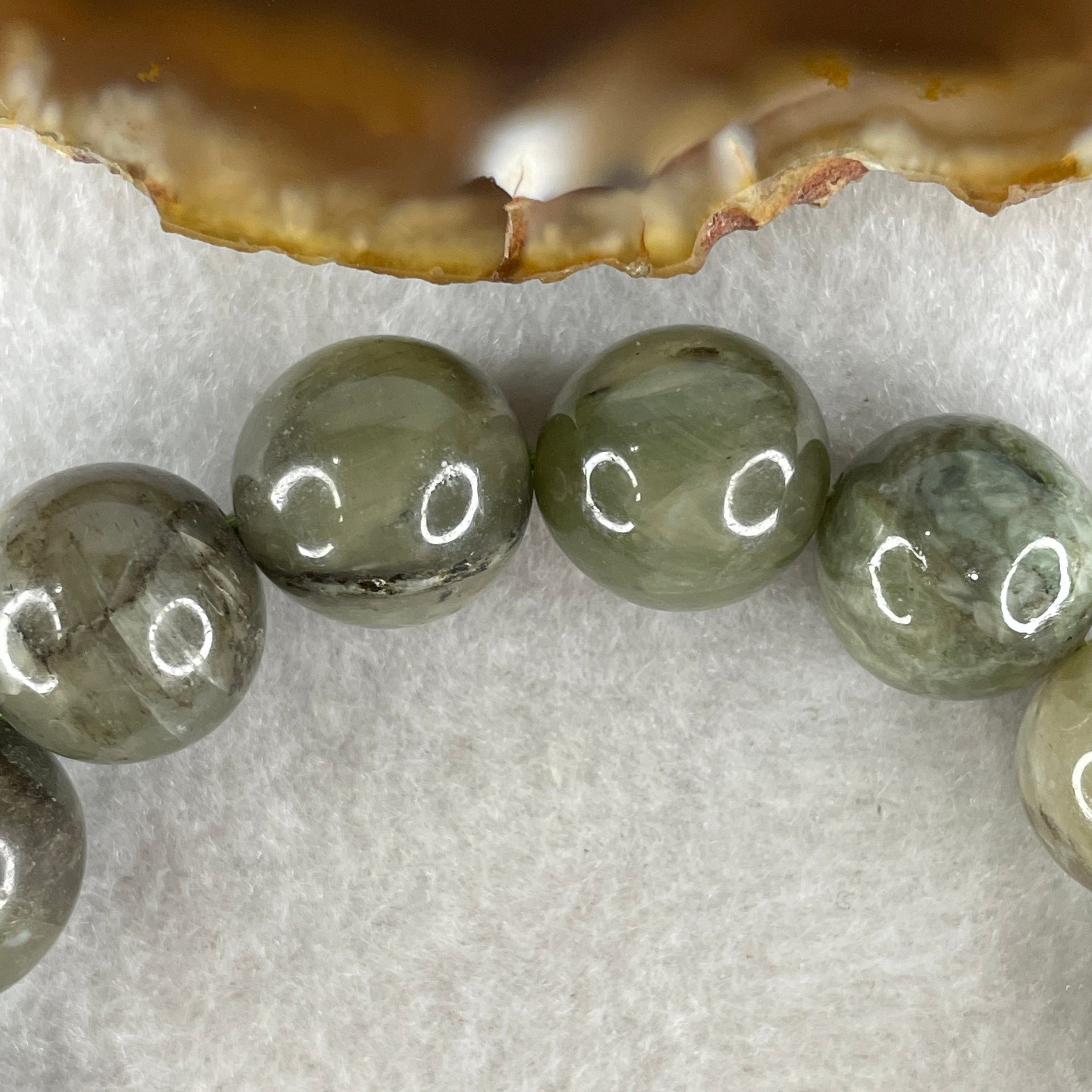 Natural Green Serpentine with Brown Beads Bracelet 53.93g 17.5cm 13.9mm 16Beads - Huangs Jadeite and Jewelry Pte Ltd