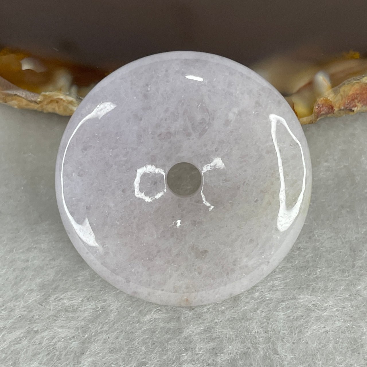 Natural Type A Lavender Jadeite Pendant | Plump Ping An Kou Donut Violet Jade Amulet (10.32g, 29.1x5.7mm)