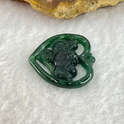 Type A Dark Blueish Green Jadeite Heart Shape with Twin Ducks Pendant for Better Relationship and Love 2.17g 24.5 by 21.7 by 3.0mm - Huangs Jadeite and Jewelry Pte Ltd