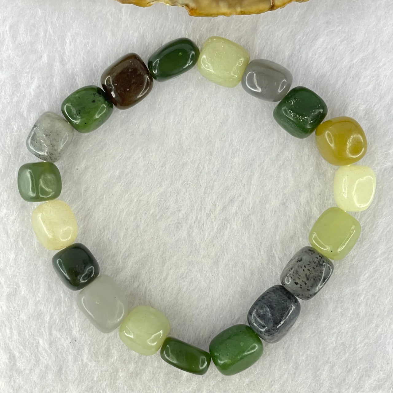 Natural Muti Color Serpentine Beads Bracelet 25.73g 15.5cm 8.5mm 19 Beads - Huangs Jadeite and Jewelry Pte Ltd