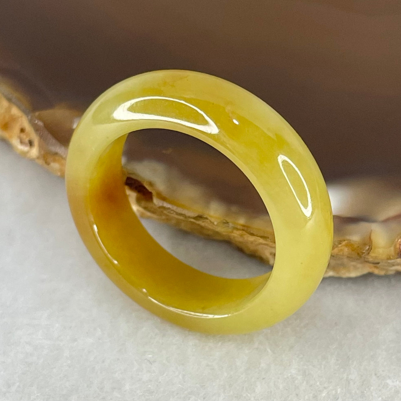 Type A Yellowish Brown Jadeite Ring 5.30g 6.9 by 4.4mm US9.3 HK20.8 (Close to Perfect) - Huangs Jadeite and Jewelry Pte Ltd