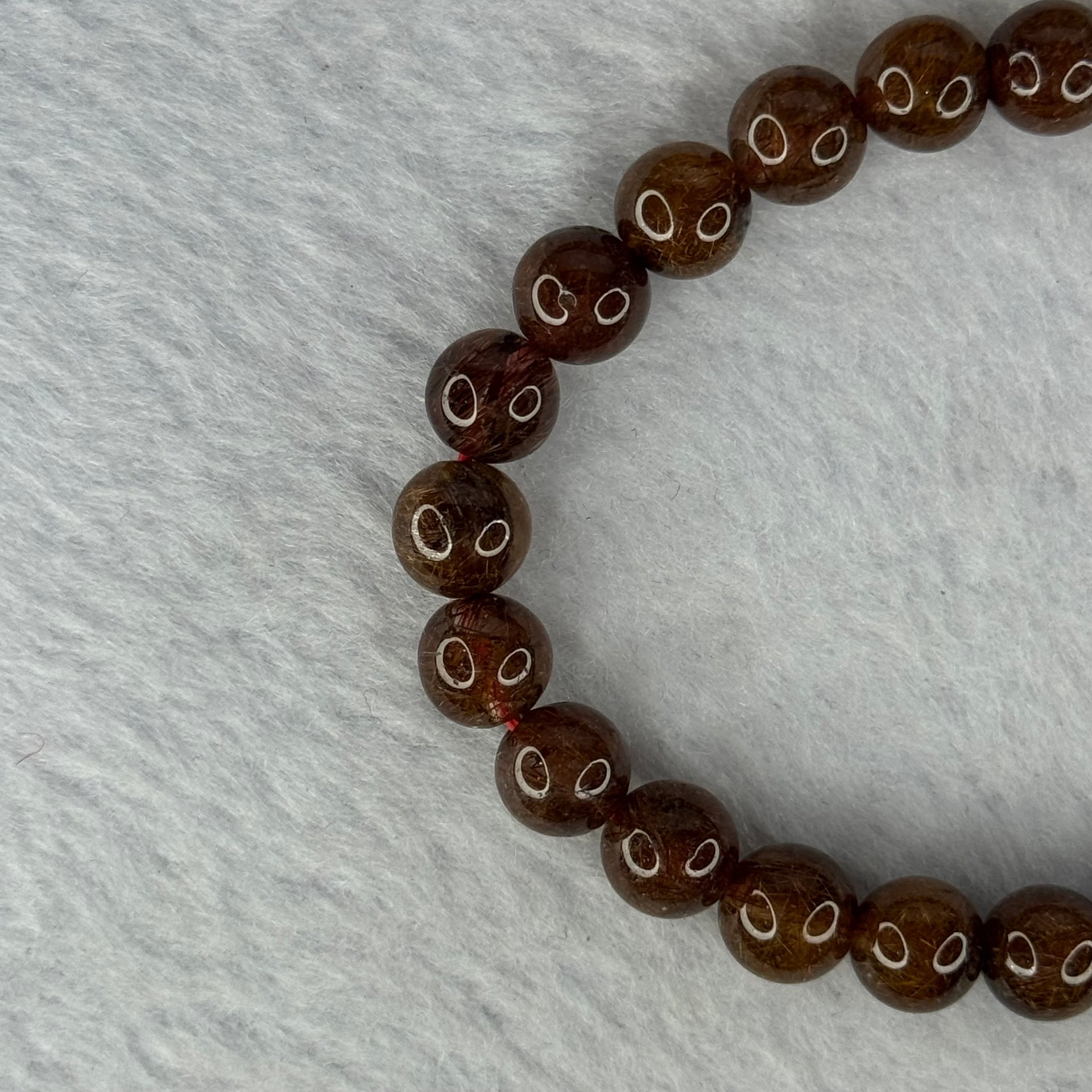 Natural Copper Rutilated Quartz Beads Bracelet 銅髮晶手镯 16.11g 16cm 7.9mm 28 Beads - Huangs Jadeite and Jewelry Pte Ltd