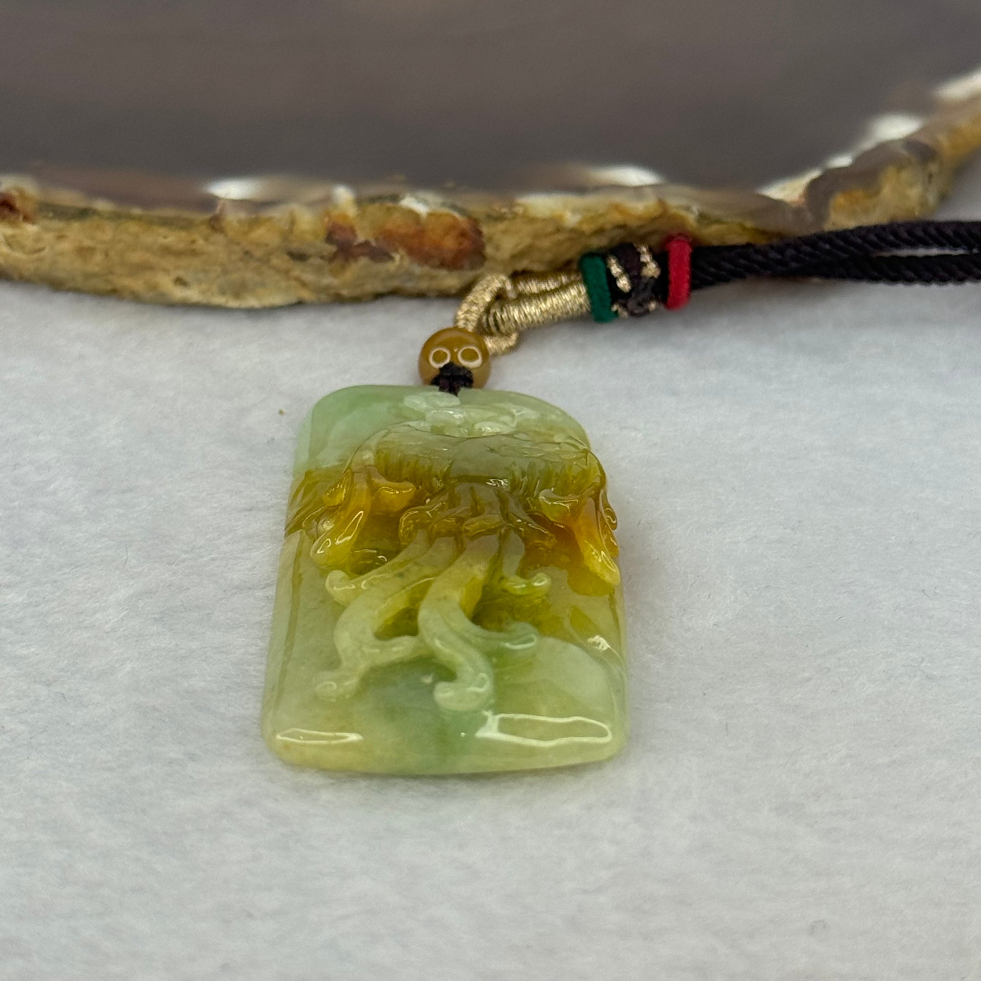Type A Yellow and Light Green Jadeite Phoenix Pendent 20.73g 50.8 by 24.6 by 7.7mm - Huangs Jadeite and Jewelry Pte Ltd
