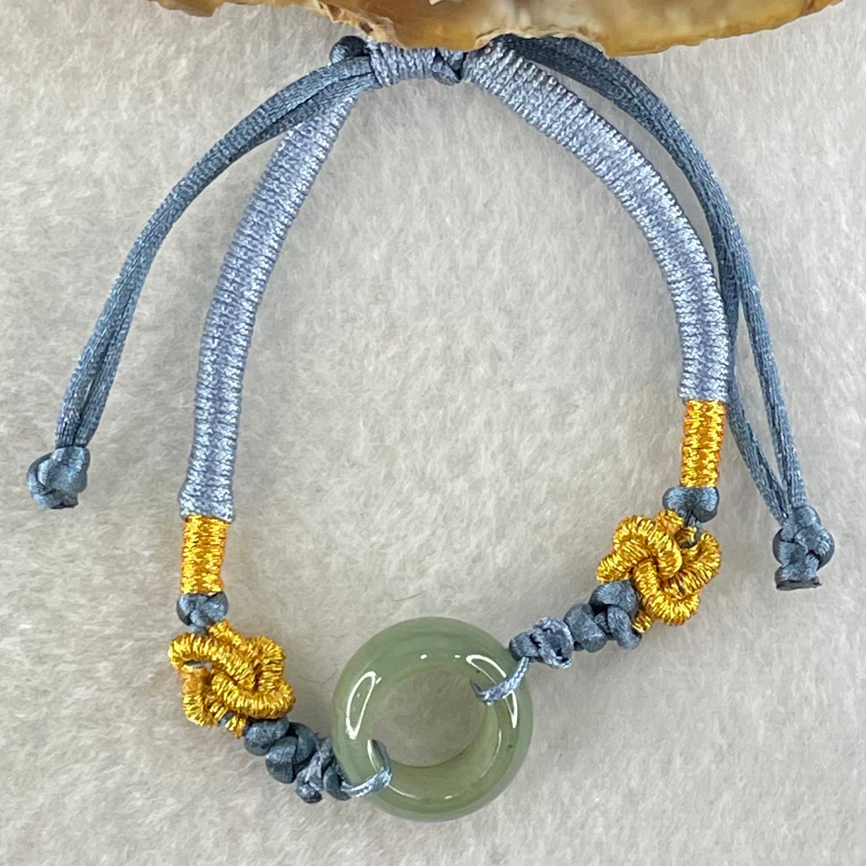 Type A Blueish Green Jadeite Ping An Kou String Bracelet 3.06g 14.9 by 6.8mm - Huangs Jadeite and Jewelry Pte Ltd