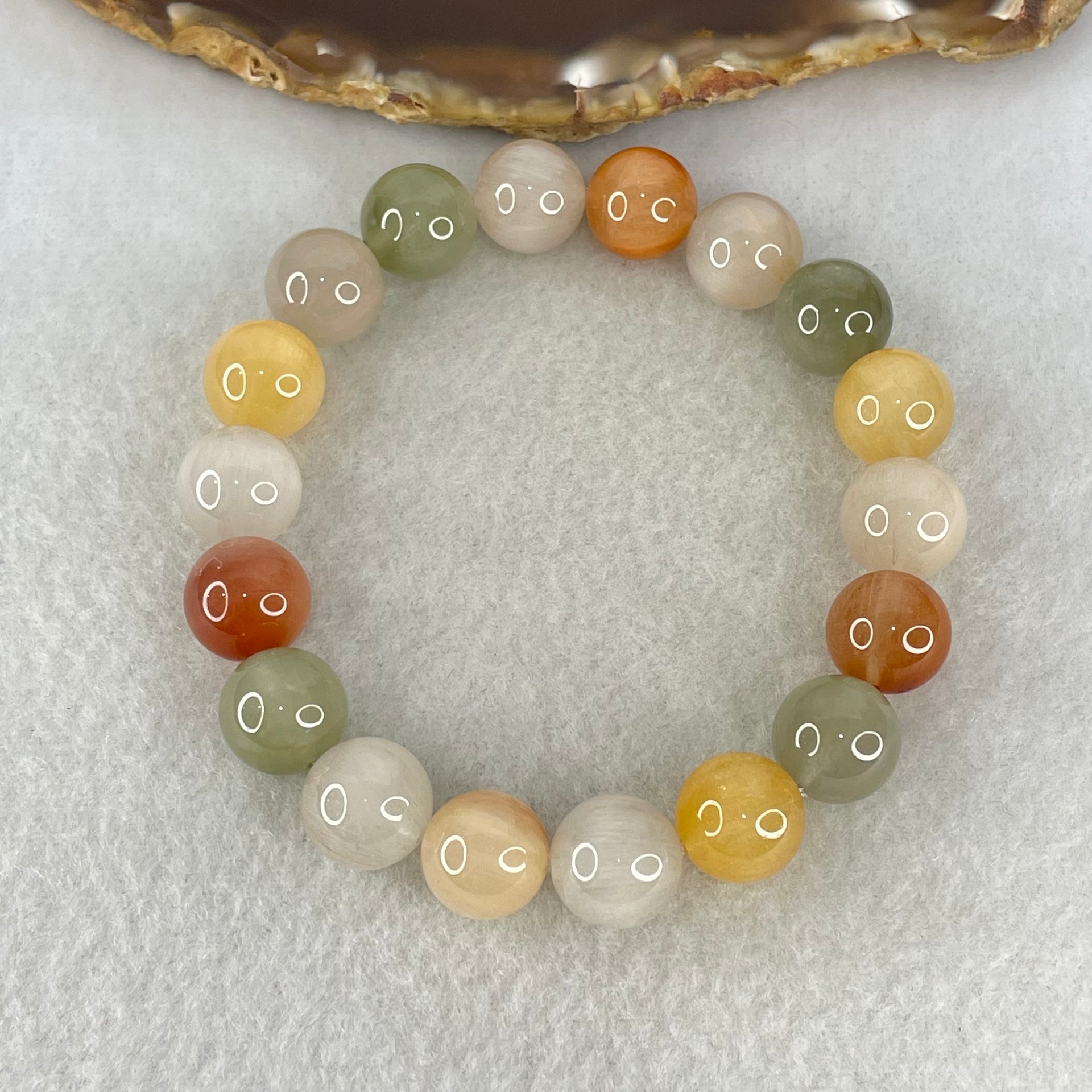 Above Average Grade Natural Muti Colour Rabbit Hair Rutilated Quartz Beads Bracelet 39.98g 18cm 11.9mm 18 Beads - Huangs Jadeite and Jewelry Pte Ltd