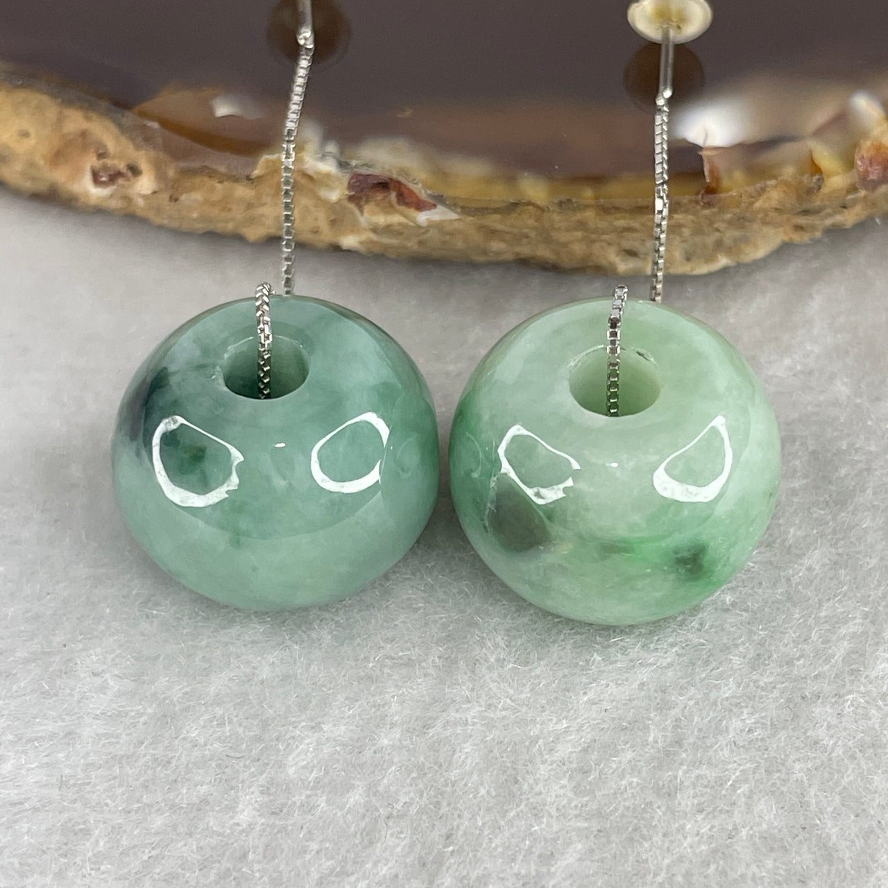 Natural Type A Light Green Jadeite Ping An Kou Lulutong Earrings | Moss Green Piao Hua Floating Flora Premium Silver Drop Luxury Dangles (13.99g 16.9x12.9mm)