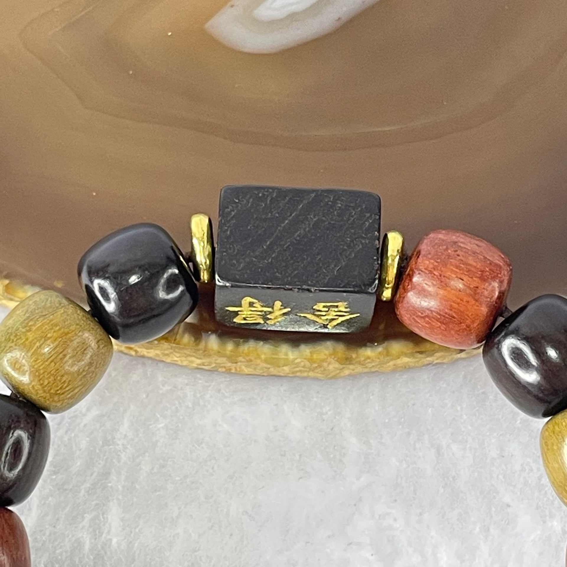 Natural Mixed Color Rose Wood Beads Bracelet 多宝珠小叶紫檀黑檀金丝楠手链 23.39g 18cm 12.2mm 16 Beads - Huangs Jadeite and Jewelry Pte Ltd