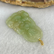 18K Yellow Gold Type A Icy Light Green Jadeite Guan Yin Pendant 4.00g 33.8 by 21.1 by 3.5mm - Huangs Jadeite and Jewelry Pte Ltd