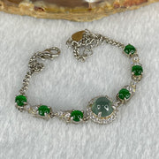 Type A Icy Blueish Green 6.8 by 4.0mm and Icy Green Omphasite Jadeite Cabochon With Crystals in S925 Sliver Bracelet 4.75g - Huangs Jadeite and Jewelry Pte Ltd