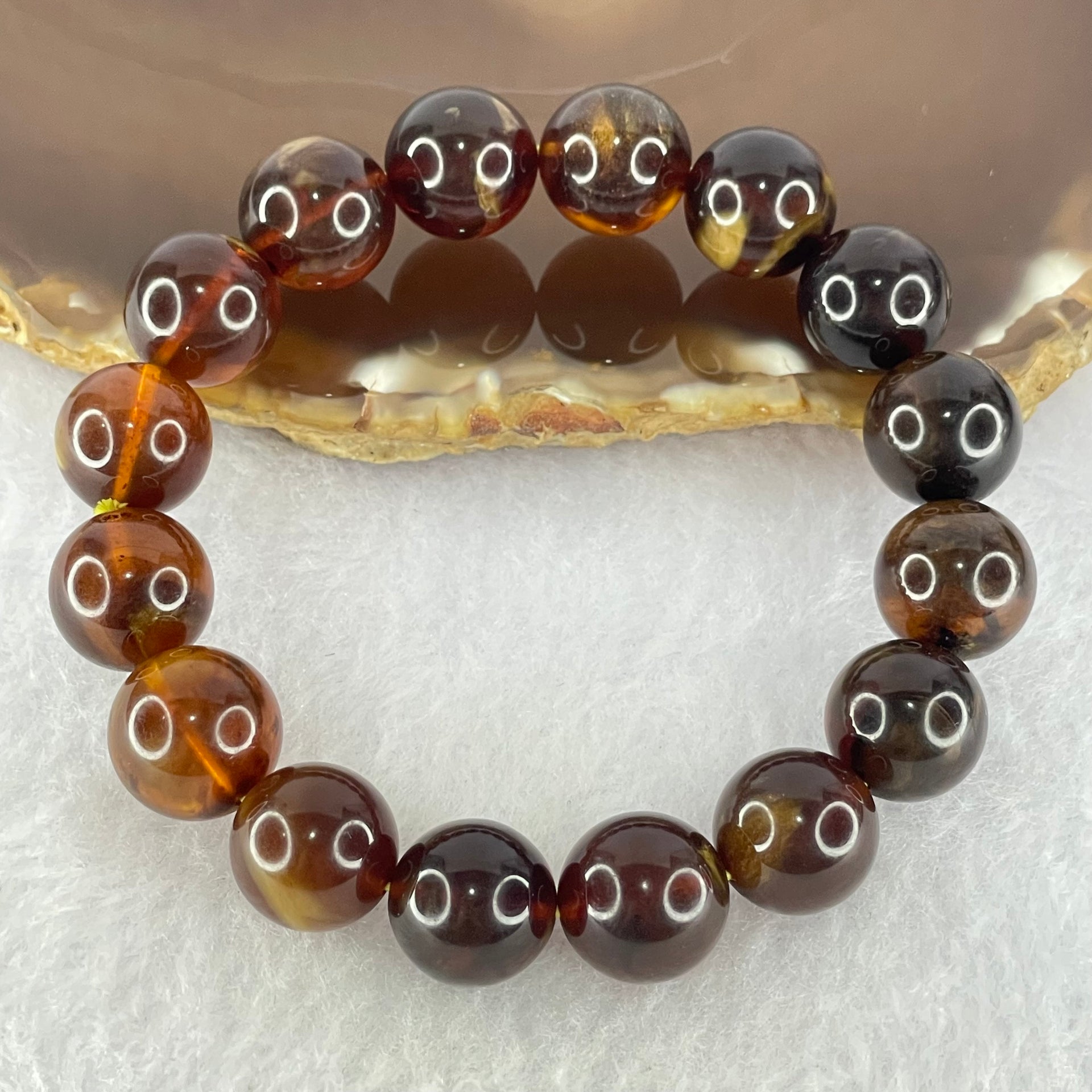 Natural Cognac Amber Beads Bracelet 17.69g 17cm 12.9mm 16 Beads - Huangs Jadeite and Jewelry Pte Ltd
