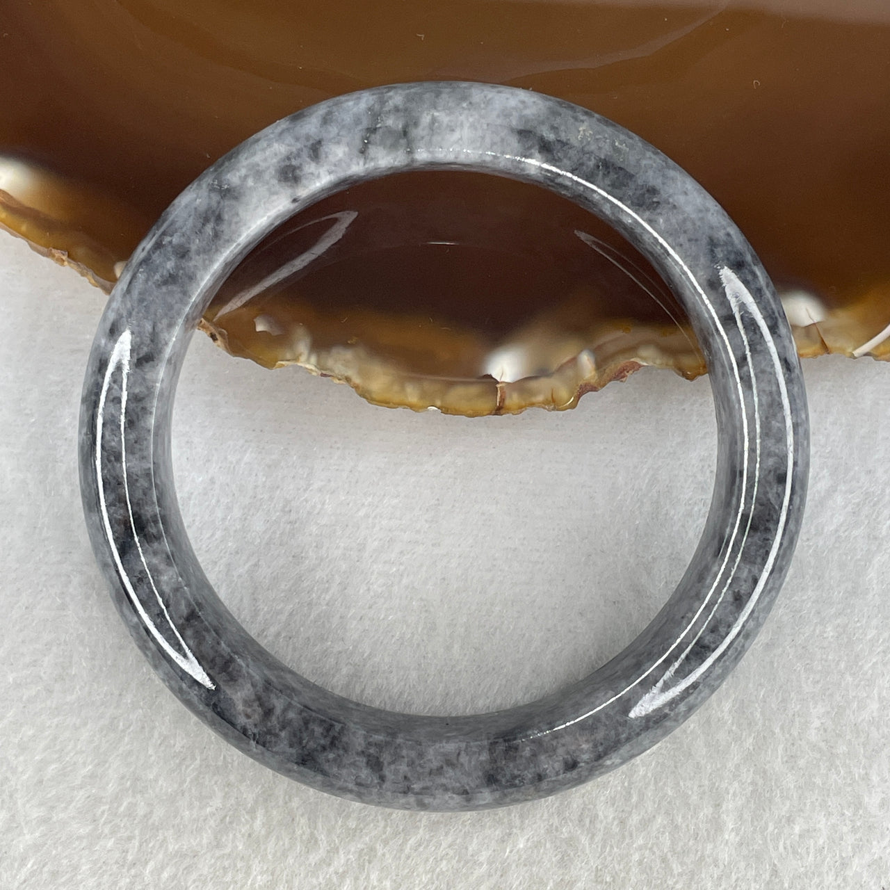 Natural Type A Partial Translucent Jadeite Bangle | 57.8mm Ink-Wash "Wuji" Grey & Midnight Black | "No Visible Line" Premium Substantive Round Wrist Heirloom (61.55g 12.7x9.3mm)