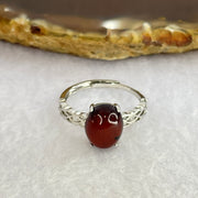 Natural Blood Red Amber in S925 Sliver Ring 1.55g 10.2 by 8.5 by 6.0mm - Huangs Jadeite and Jewelry Pte Ltd